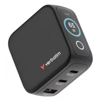 Verbatim Mini GaN oplader 65W met display, binnen, AC, 20 V, zwart