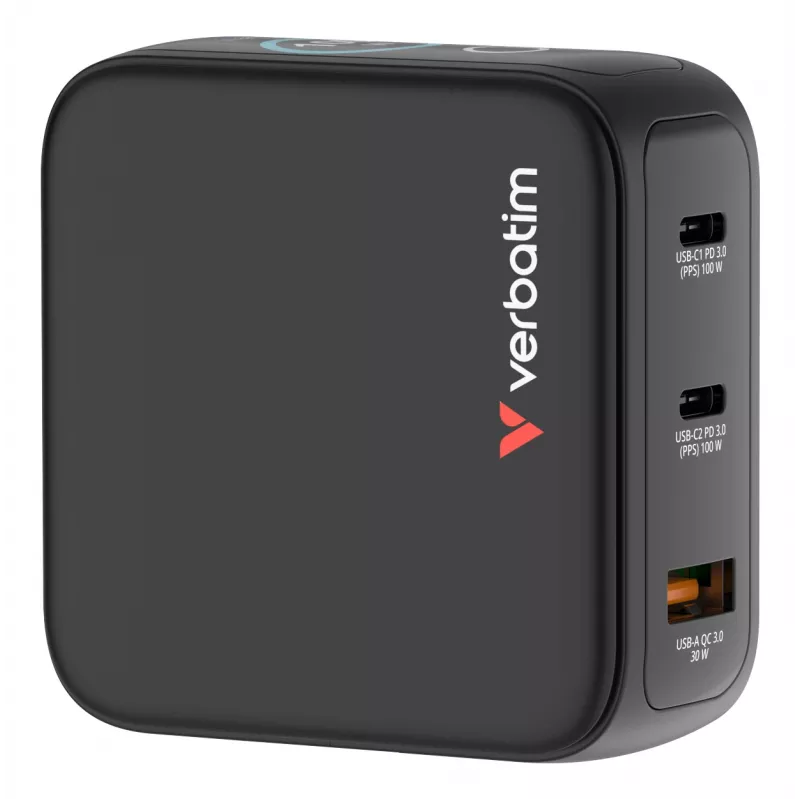 Verbatim Mini GaN oplader 100W met display, binnen, AC, 20 V, zwart