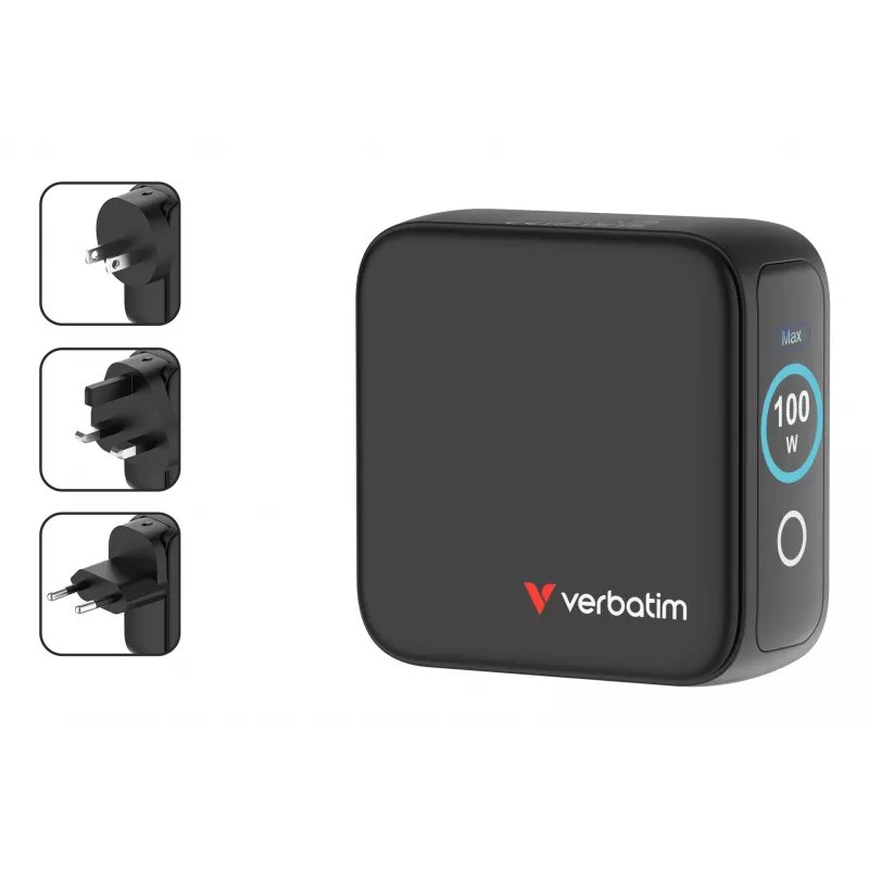 Verbatim Mini GaN oplader 100W met display, binnen, AC, 20 V, zwart