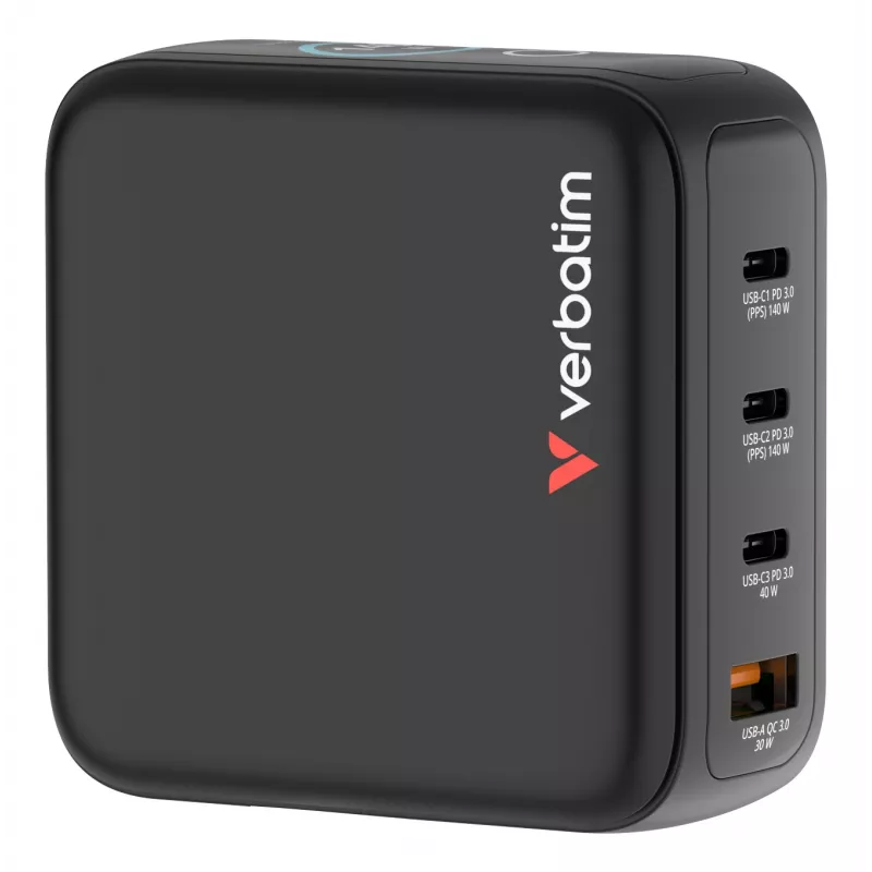 Verbatim Mini GaN oplader 140W met display, binnen, AC, 28 V, zwart