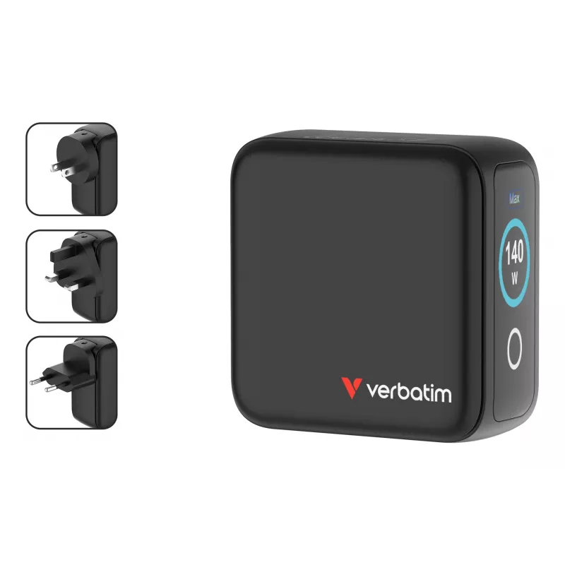 Verbatim Mini GaN oplader 140W met display, binnen, AC, 28 V, zwart