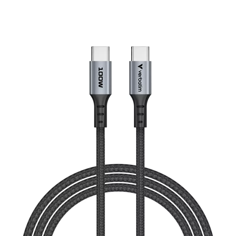 Verbatim Sync & Charge kabel – 100W USB-C naar USB-C 120 cm, 1,2 m, USB C, USB C, USB 2.0, 0,48 Gbit/s, zwart