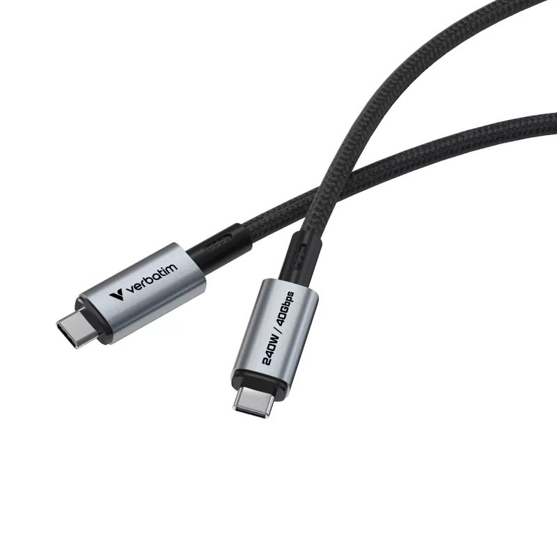 Verbatim Sync & Charge USB C naar USB C 240W 40 Gbit/s 120 cm, 1,2 m, USB C, USB C, USB4 Gen 2x2, 40 Gbit/s, zwart