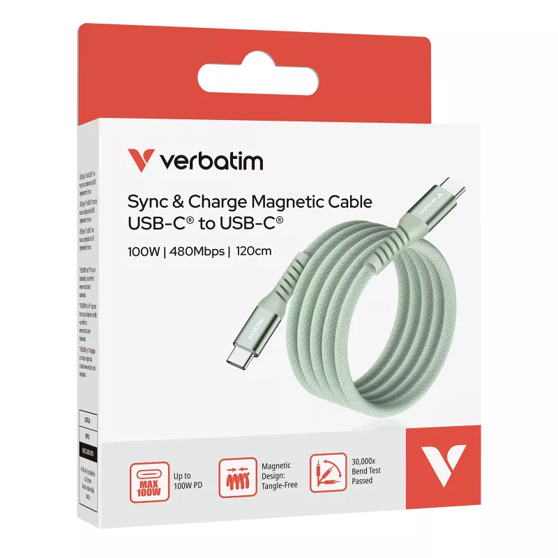 Verbatim Sync & Charge magnetische kabel - 100W USB-C naar USB-C 120 cm groen