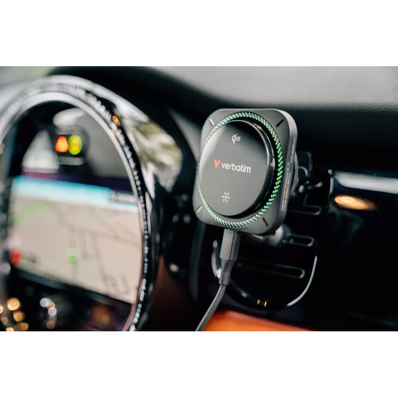 Verbatim Charge 'n' Drive Qi2 magnetische draadloze autolader RGB