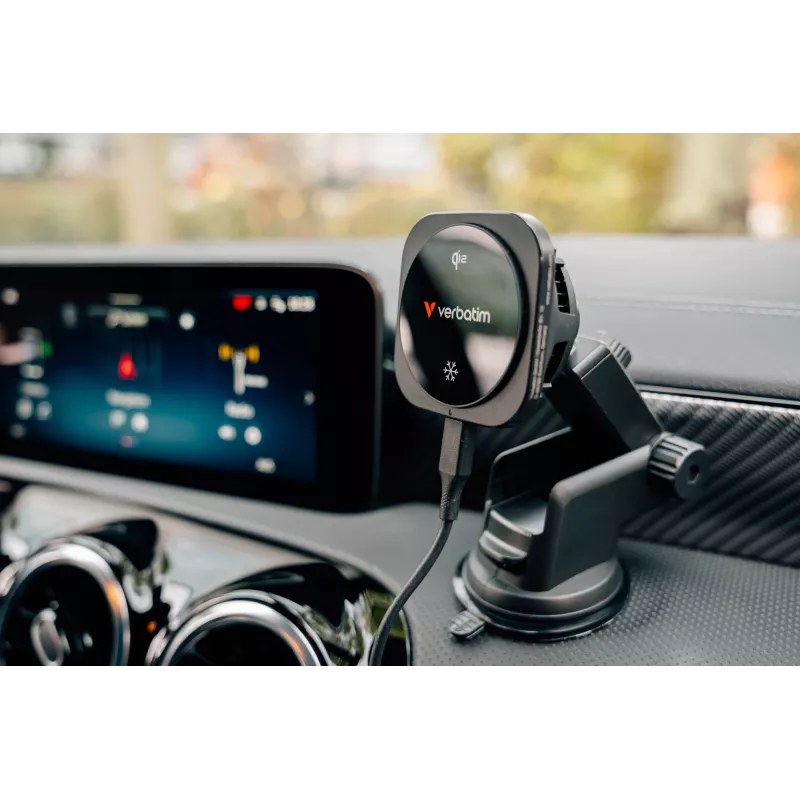 Verbatim Charge 'n' Drive Qi2 magnetische draadloze autolader, auto, USB, draadloos laden, 1 m, zwart