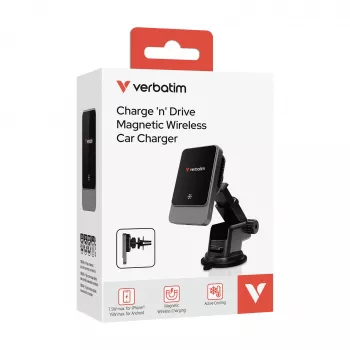 Verbatim Charge 'n' Drive magnetische draadloze autolader, auto, USB, draadloos laden, 1 m, zwart