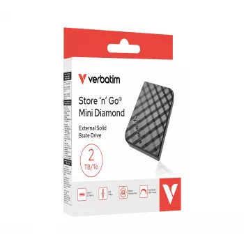 Verbatim Store 'n' Go Mini Diamond USB-C 2TB zwart, 2 TB, USB Type-C, 3.2 Gen 2 (3.1 Gen 2), 1000 MB/s, zwart