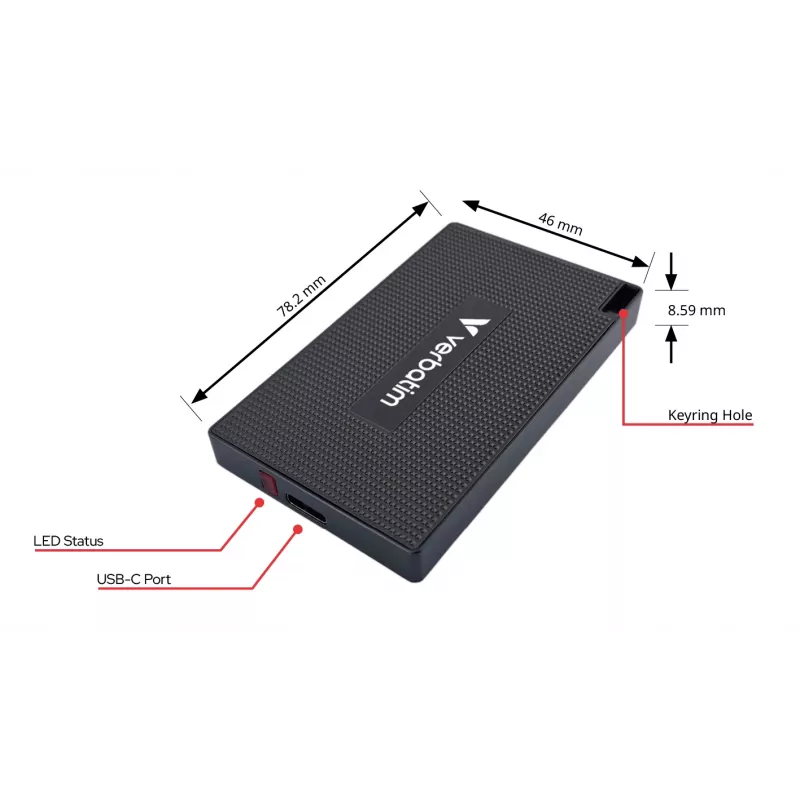 Verbatim Metal Mini SSD USB-C 3.Gen 2 512 GB, 512 GB, USB Type-C, USB 3.2 Gen 2x2, 2000 MB/s, 10 Gbit/s, grijs