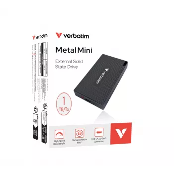 Verbatim Metal Mini SSD USB-C 3.2 Gen 2 1 TB, 1 TB, USB Type-C, USB 3.2 Gen 2x2, 2000 MB/s, 10 Gbit/s, grijs
