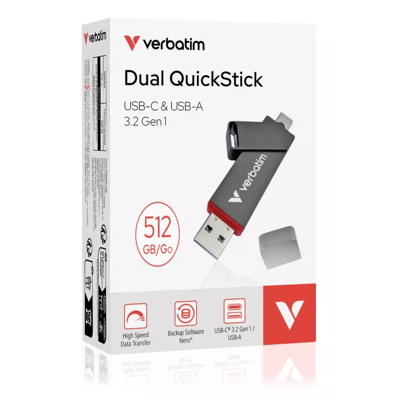 Verbatim Dual QuickStick USB-stick 512 GB USB Type-A / USB Type-C 3.2 Gen 1 (3.1 Gen 1) grijs