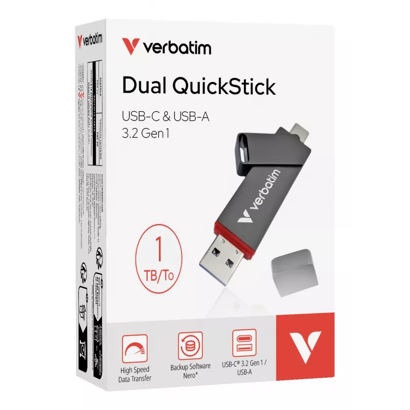 Verbatim Dual QuickStick USB-stick 1 TB USB Type-A / USB Type-C 3.2 Gen 1 (3.1 Gen 1) grijs