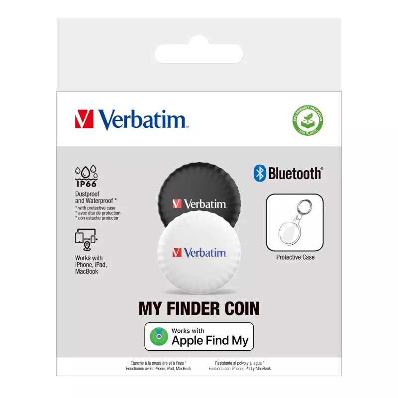 Verbatim My Finder Coin Bluetooth-tracker – 2-pack, persoonlijk, finder, zwart, wit, stofdicht, waterdicht, IP66, CR2032