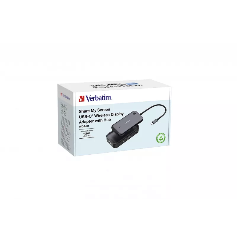 Verbatim Share My Screen 1080p USB-C draadloze display-adapter met hub WDA-01