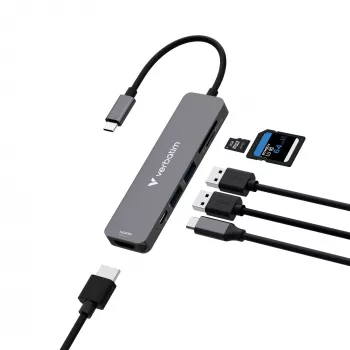 Verbatim USB-C Essentials multiport hub 6 poorten: HDMI, USB-C PD, USB-A 3.2 Gen 1, USB-A, SD & microSD