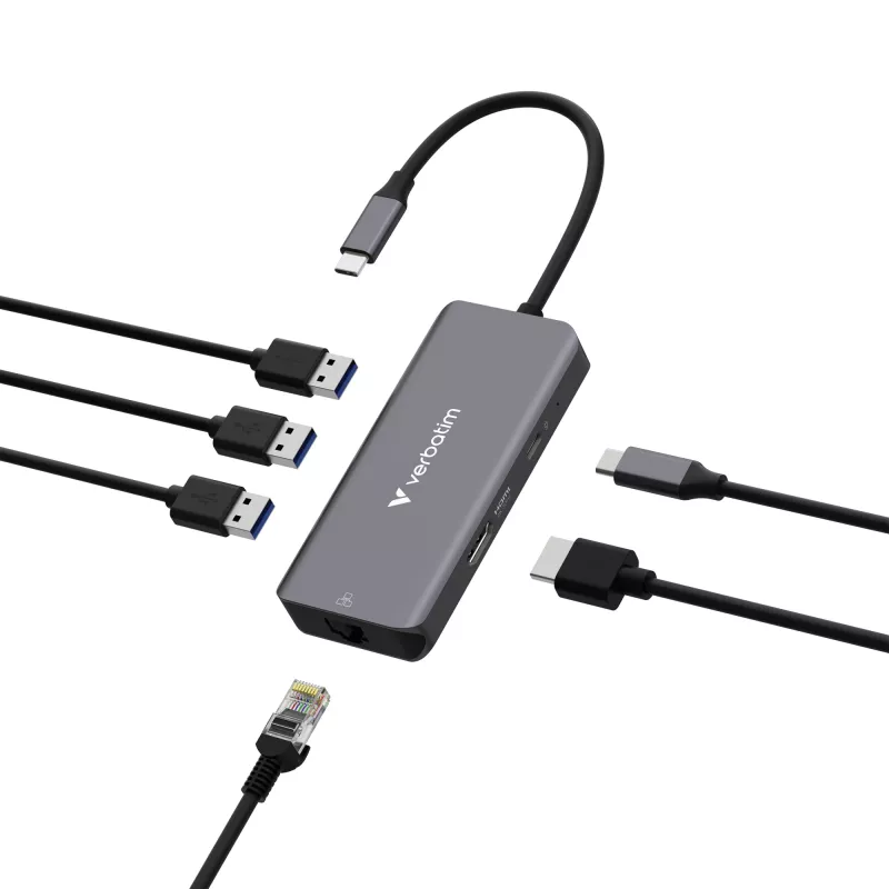 Verbatim USB-C Essentials multiport hub 6 poorten: RJ45, HDMI, USB-C PD, 3 x USB-A 3.2 Gen 1