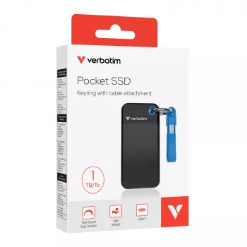 Verbatim Pocket SSD USB 3.2 Gen 2 1 TB zwart/blauw, 1 TB, USB Type-C, 3.2 Gen 2 (3.1 Gen 2), 1000 MB/s, 10 Gbit/s, zwart, blauw
