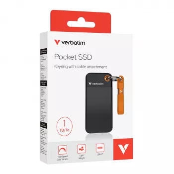 Verbatim Pocket SSD USB 3.2 Gen 2 1TB zwart/oranje, 1 TB, USB Type-C, 3.2 Gen 2 (3.1 Gen 2), 1000 MB/s, 10 Gbit/s, zwart, oranje