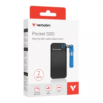 Verbatim Pocket SSD USB 3.2 Gen 2 2TB zwart/blauw, 2 TB, USB Type-C, 3.2 Gen 2 (3.1 Gen 2), 1000 MB/s, 10 Gbit/s, zwart, blauw