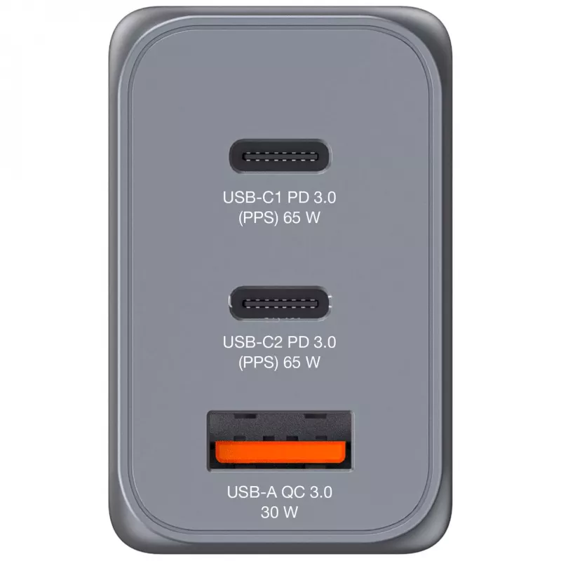 Verbatim GNC-65 GaN-oplader 65W met 2 x USB-C PD 65W / 1 x USB-A QC 3.0 (EU/UK/US)