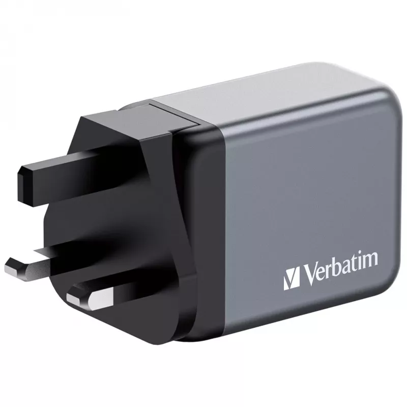 Verbatim GNC-65 GaN-oplader 65W met 2 x USB-C PD 65W / 1 x USB-A QC 3.0 (EU/UK/US)