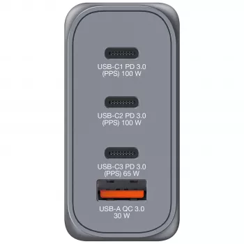 Verbatim GNC-100 GaN-oplader 100W met 2 x USB-C PD 100W / 1 x USB-C PD 65W / 1 x USB-A QC 3.0 (EU/UK/US)
