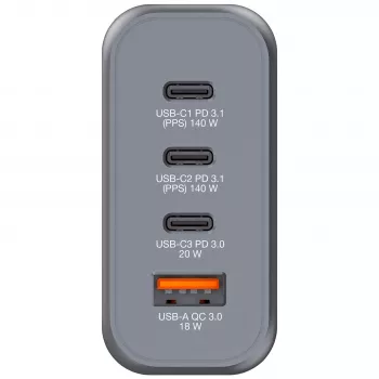 Verbatim GNC-140 GaN-oplader 140 W met 2 x USB-C PD 140 W / 1 x USB-C PD 20 W / 1 x USB-A QC 3.0 (EU/UK/US)