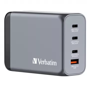 Verbatim GNC-240 GaN-oplader 240 W met 1 x USB-C 140 W / 1 x USB-C 100 W / 1 x USB-C 65 W / 1 x USB-A QC 3.0 (EU/UK/US)
