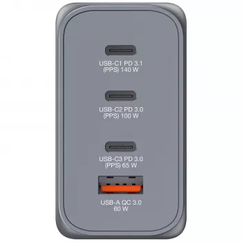 Verbatim GNC-240 GaN-oplader 240 W met 1 x USB-C 140 W / 1 x USB-C 100 W / 1 x USB-C 65 W / 1 x USB-A QC 3.0 (EU/UK/US)