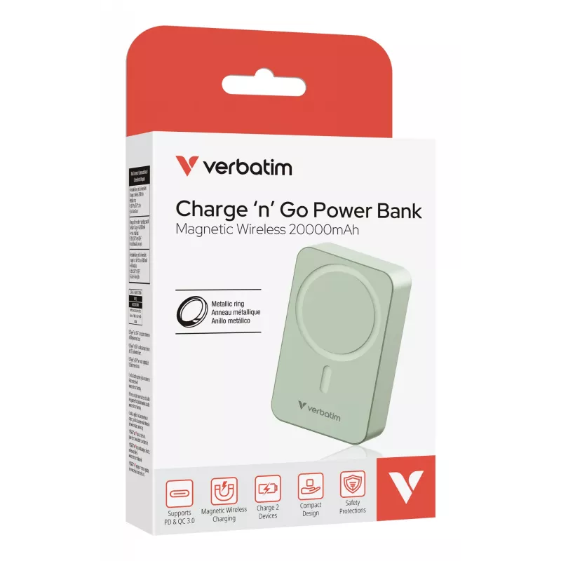 Verbatim Charge 'n' Go Essentials magnetische draadloze powerbank 20000 mAh groen