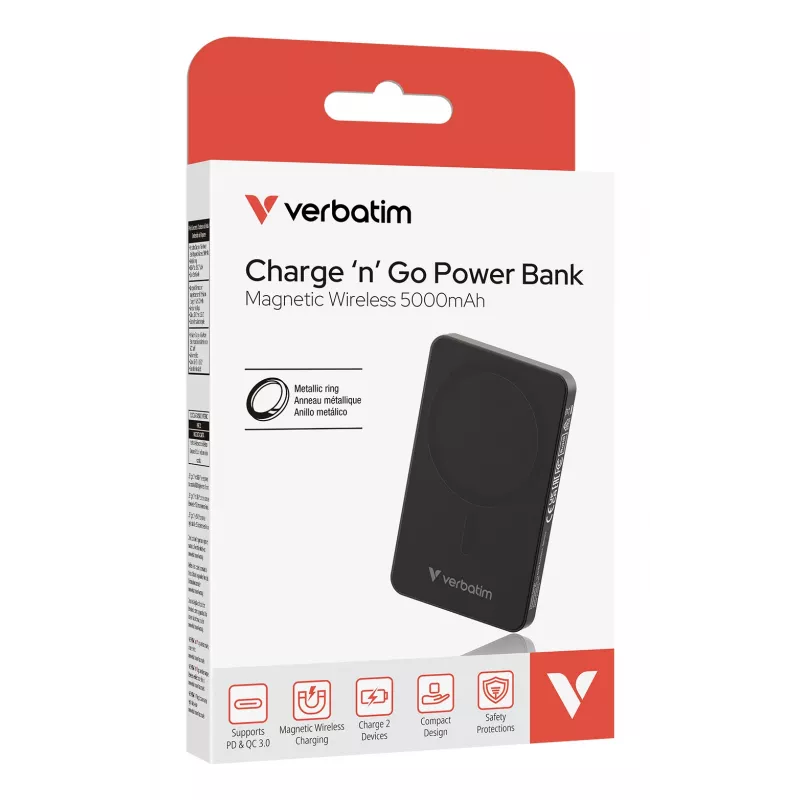 Verbatim Charge 'n' Go Essentials magnetische draadloze powerbank 5000 mAh zwart