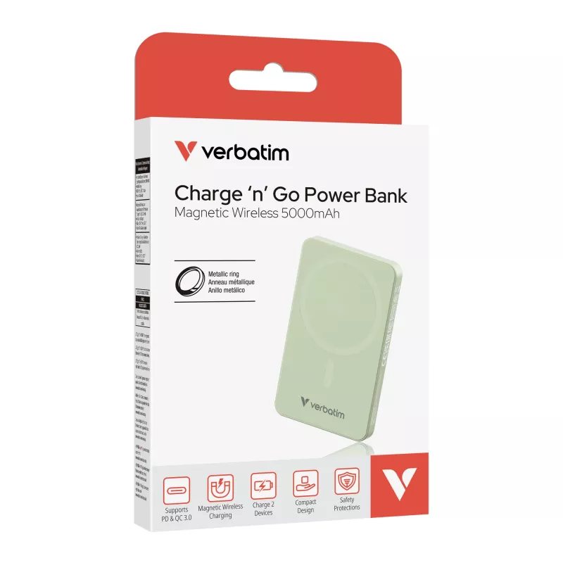 Verbatim Charge 'n' Go Essentials magnetische draadloze powerbank 5000 mAh groen