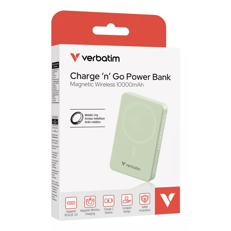 Verbatim Charge 'n' Go Essentials magnetische draadloze powerbank 10000 mAh groen