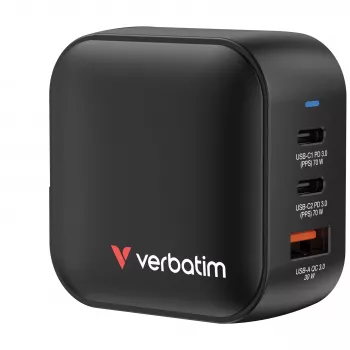 Verbatim Mini GaN-oplader 70W 3 poorten US-stekker met EU- en UK-adapters