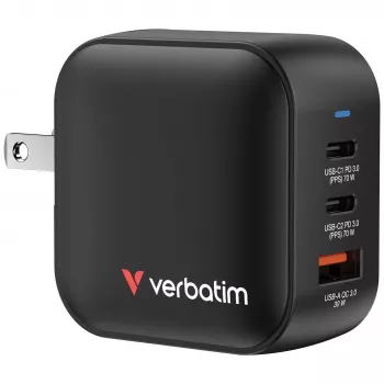 Verbatim Mini GaN-oplader 70W 3 poorten US-stekker met EU- en UK-adapters