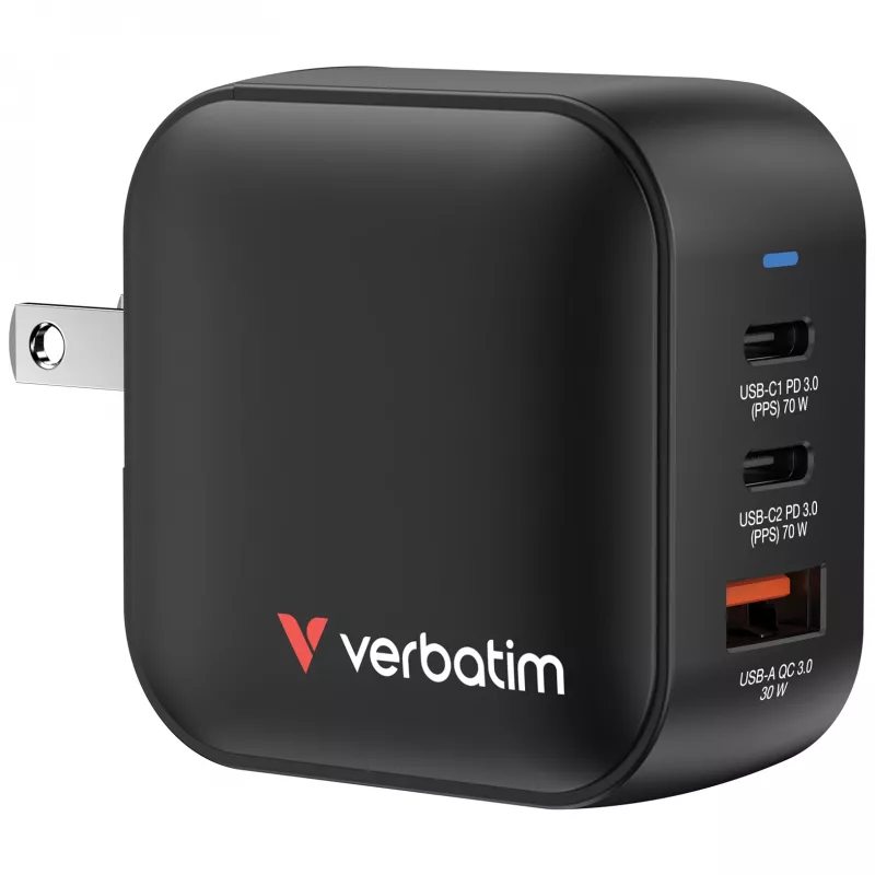 Verbatim Mini GaN-oplader 70W 3 poorten US-stekker met EU- en UK-adapters