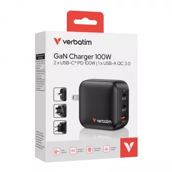 Verbatim GaN-oplader 100W universeel zwart AC snelladen binnen