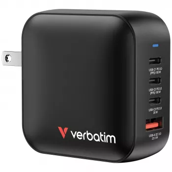Verbatim Mini GaN-oplader 100W 4 poorten US-stekker met EU- en UK-adapters