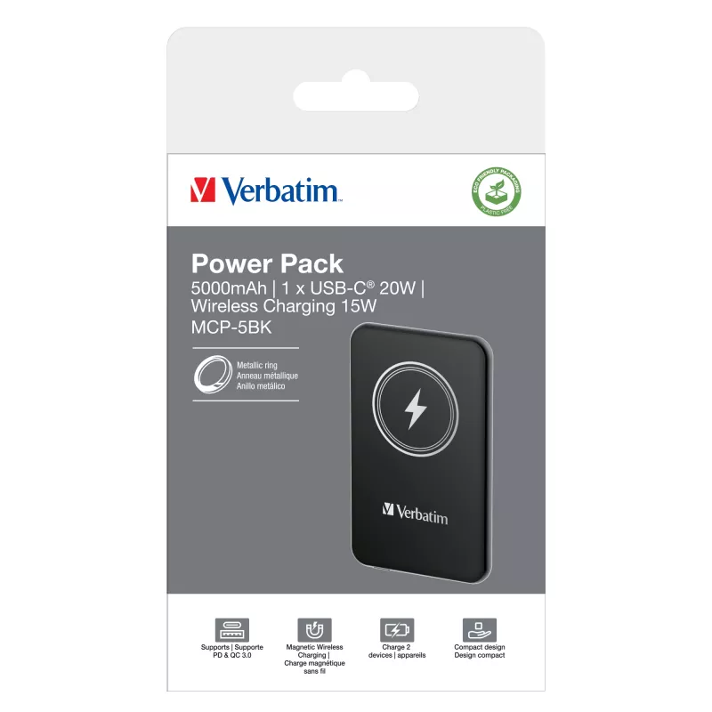 Powerbank VERBATIM Charge AnA Go 5000 mAh magnetisch draadloos, zwart