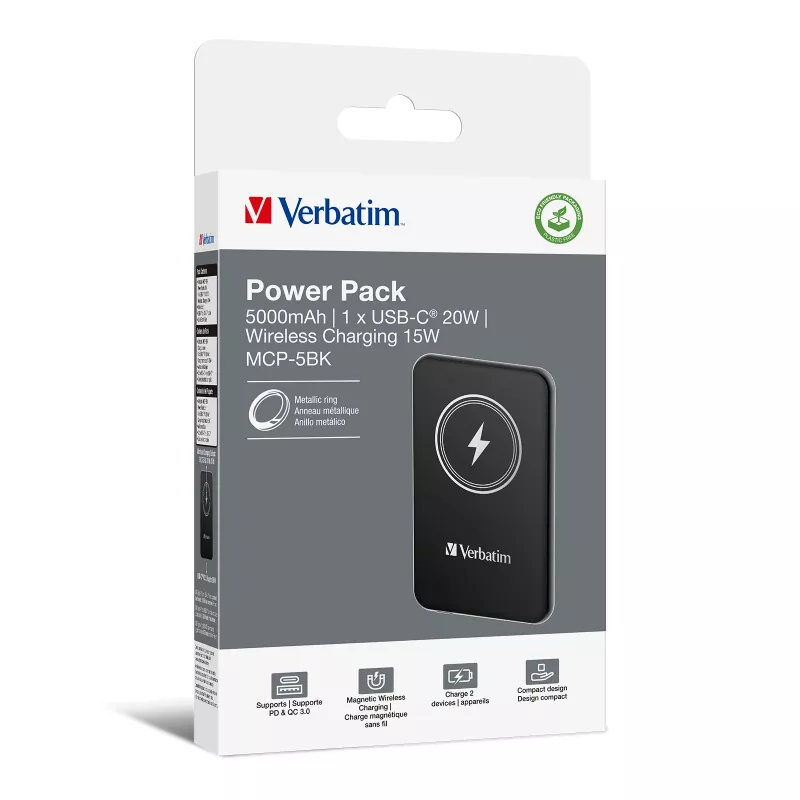 Powerbank VERBATIM Charge AnA Go 5000 mAh magnetisch draadloos, zwart