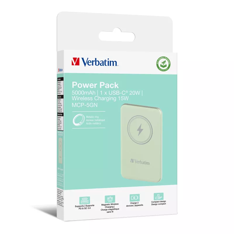 Verbatim Charge 'n' Go magnetische draadloze powerbank 5000 mAh groen