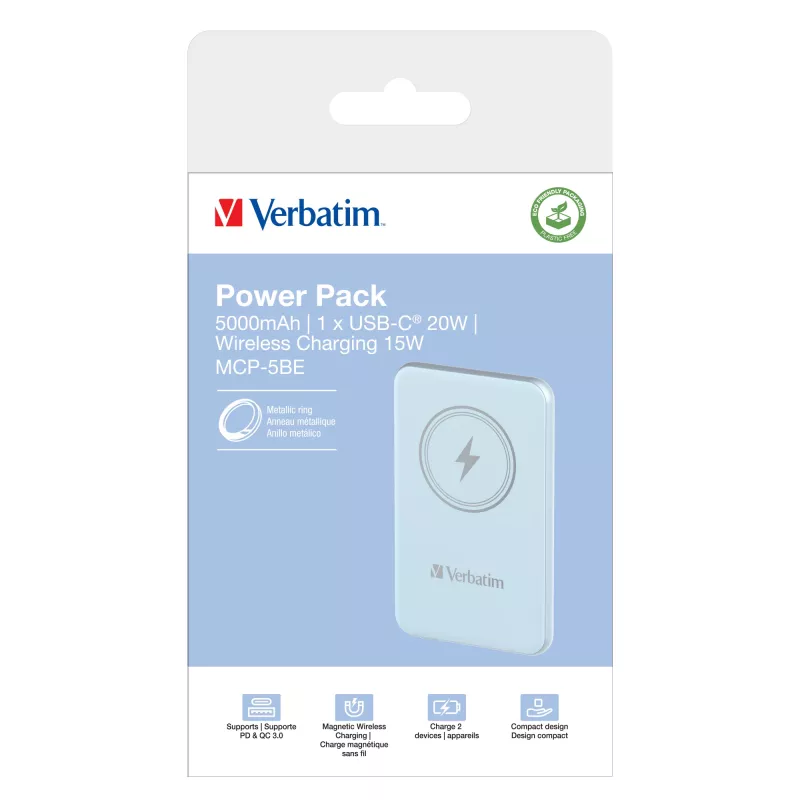 Verbatim Charge 'n' Go magnetische draadloze powerbank 5000 mAh blauw