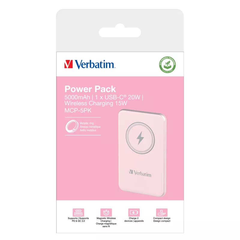 Verbatim Charge 'n' Go magnetische draadloze powerbank 5000mAh roze