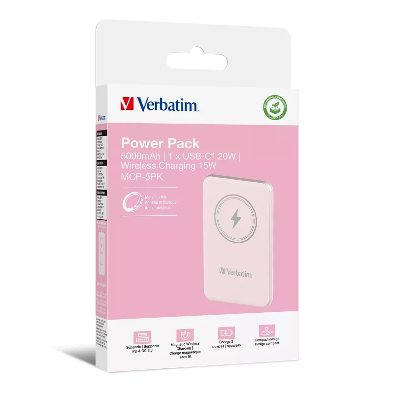 Verbatim Charge 'n' Go magnetische draadloze powerbank 5000mAh roze