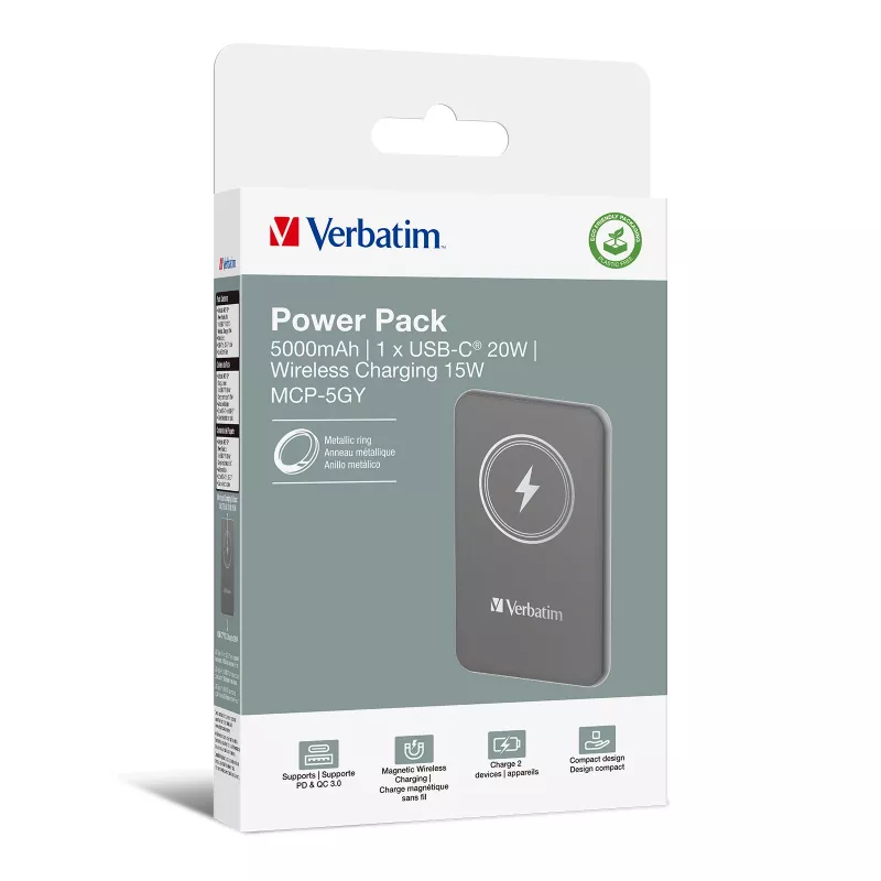Verbatim Charge 'n' Go magnetische draadloze powerbank 5000mAh grijs