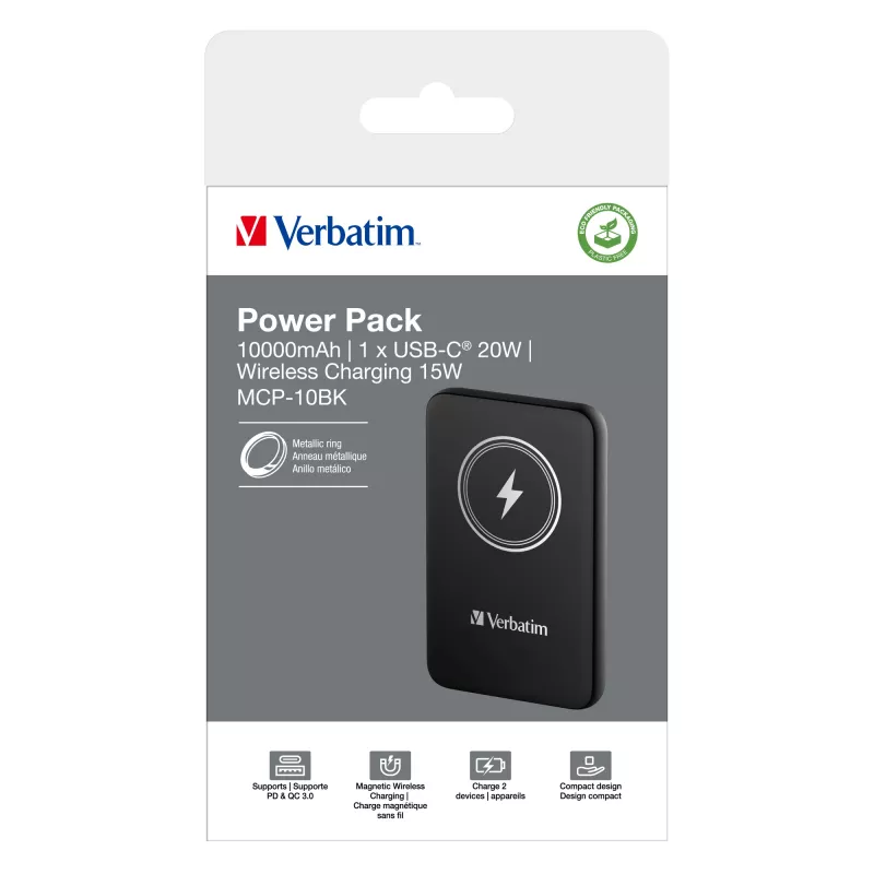 Verbatim Charge 'n' Go magnetische draadloze powerbank 10000mAh zwart