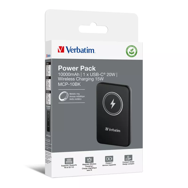 Verbatim Charge 'n' Go magnetische draadloze powerbank 10000mAh zwart