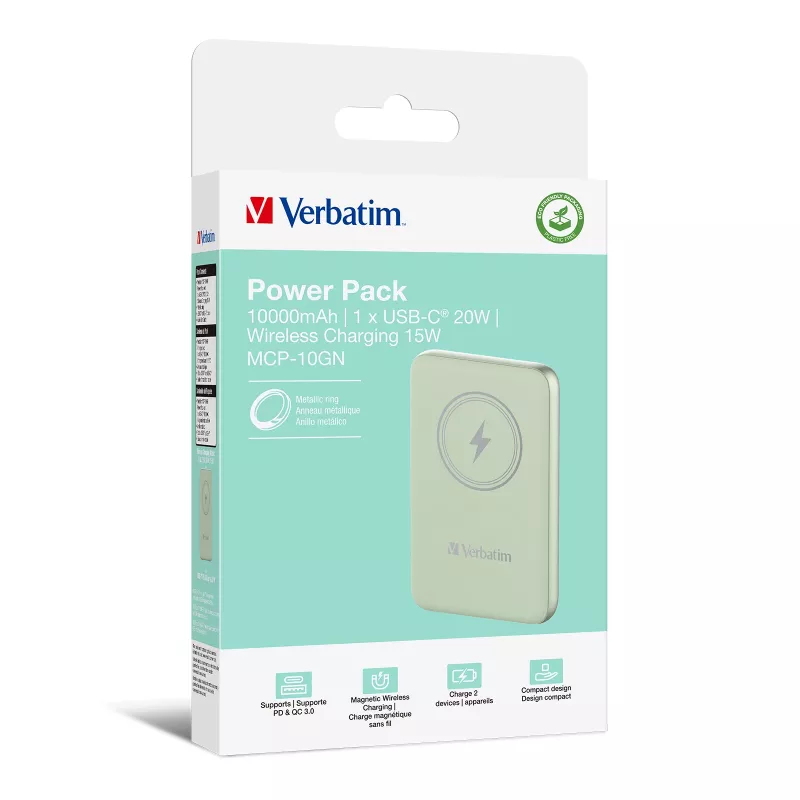Verbatim Charge 'n' Go magnetische draadloze powerbank 10000mAh groen