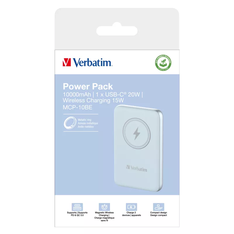 Verbatim Charge 'n' Go magnetische draadloze powerbank 10000mAh blauw
