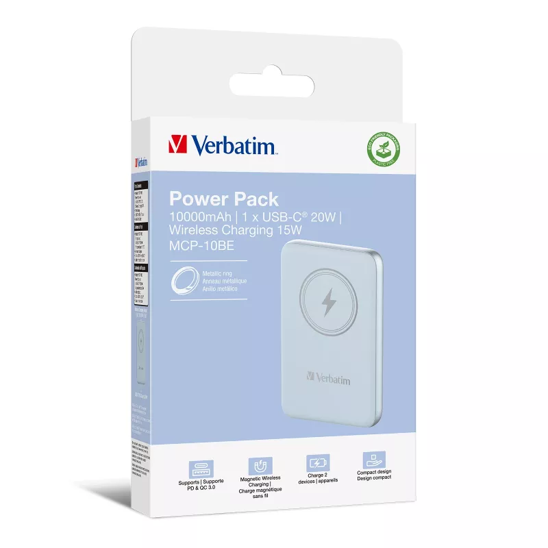 Verbatim Charge 'n' Go magnetische draadloze powerbank 10000mAh blauw